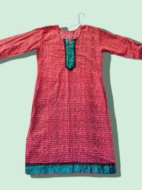 Printed Pink Kurta with Teal Accent